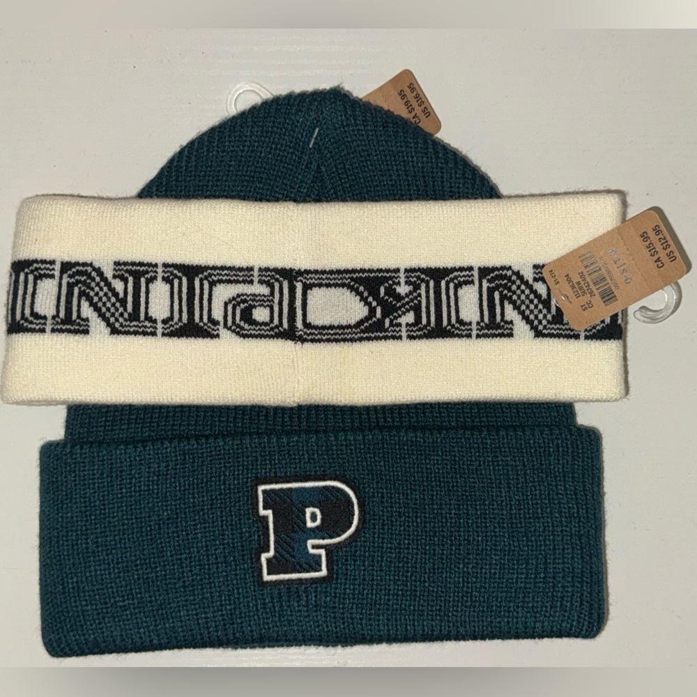 Adult Teal and White Knit Beanie